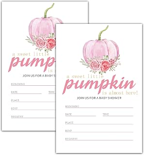 Baby Shower Invitations and Envelopes, Autumn Pink Pumpkin Baby Shower Invitations, Fall Thanksgiving Baby Shower Gender Reveal Party Supplies 25 Cards With Envelopes -(001bbyaoqing)