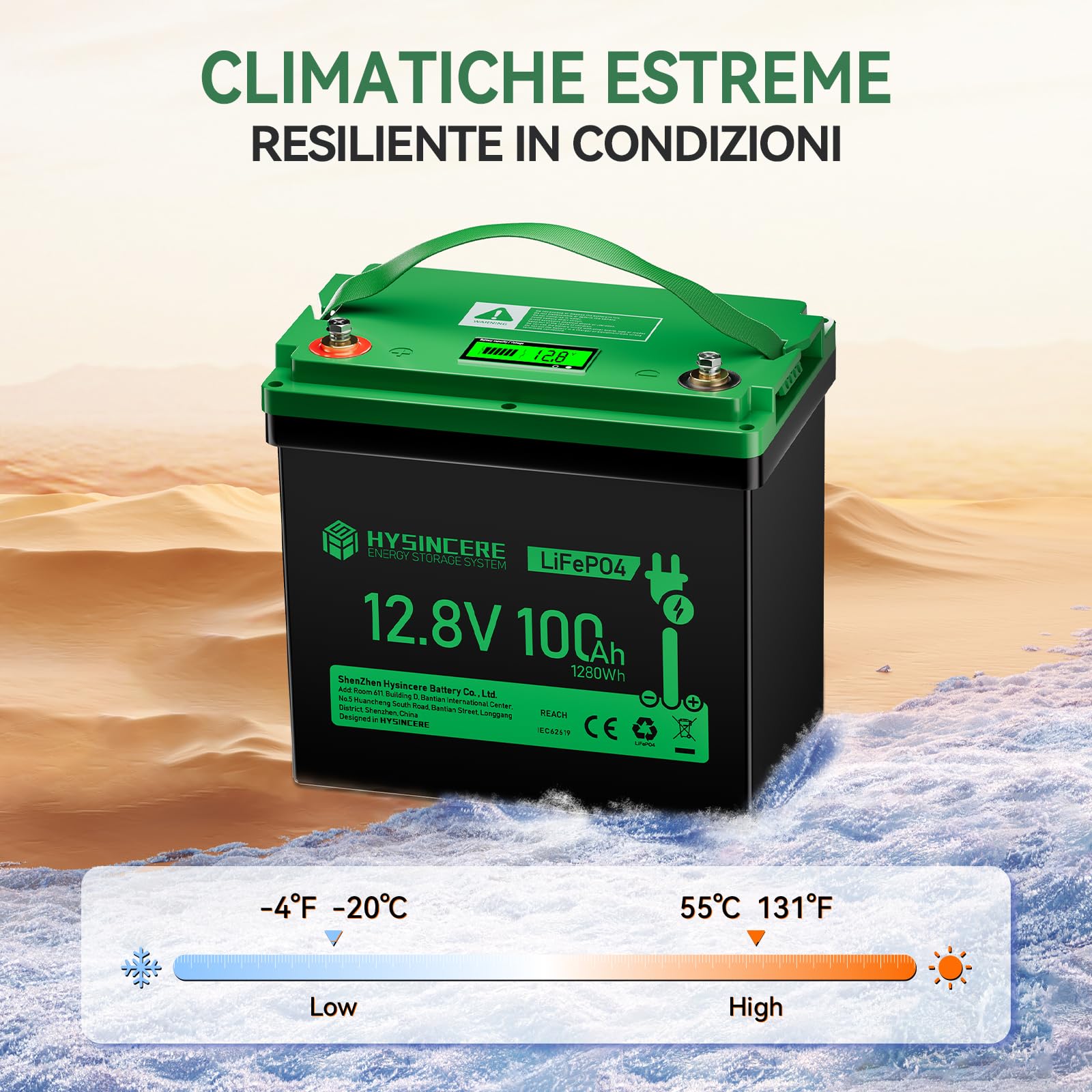 Batteria Litio Mini LiFePO4 12V 100Ah con LED, 100A Intelligente BMS & Max. 15000 cicli, 12 Volt Deep Cycle 1280 Wh ricaricabile per camper, campeggio, sistemi a casa solare, barche