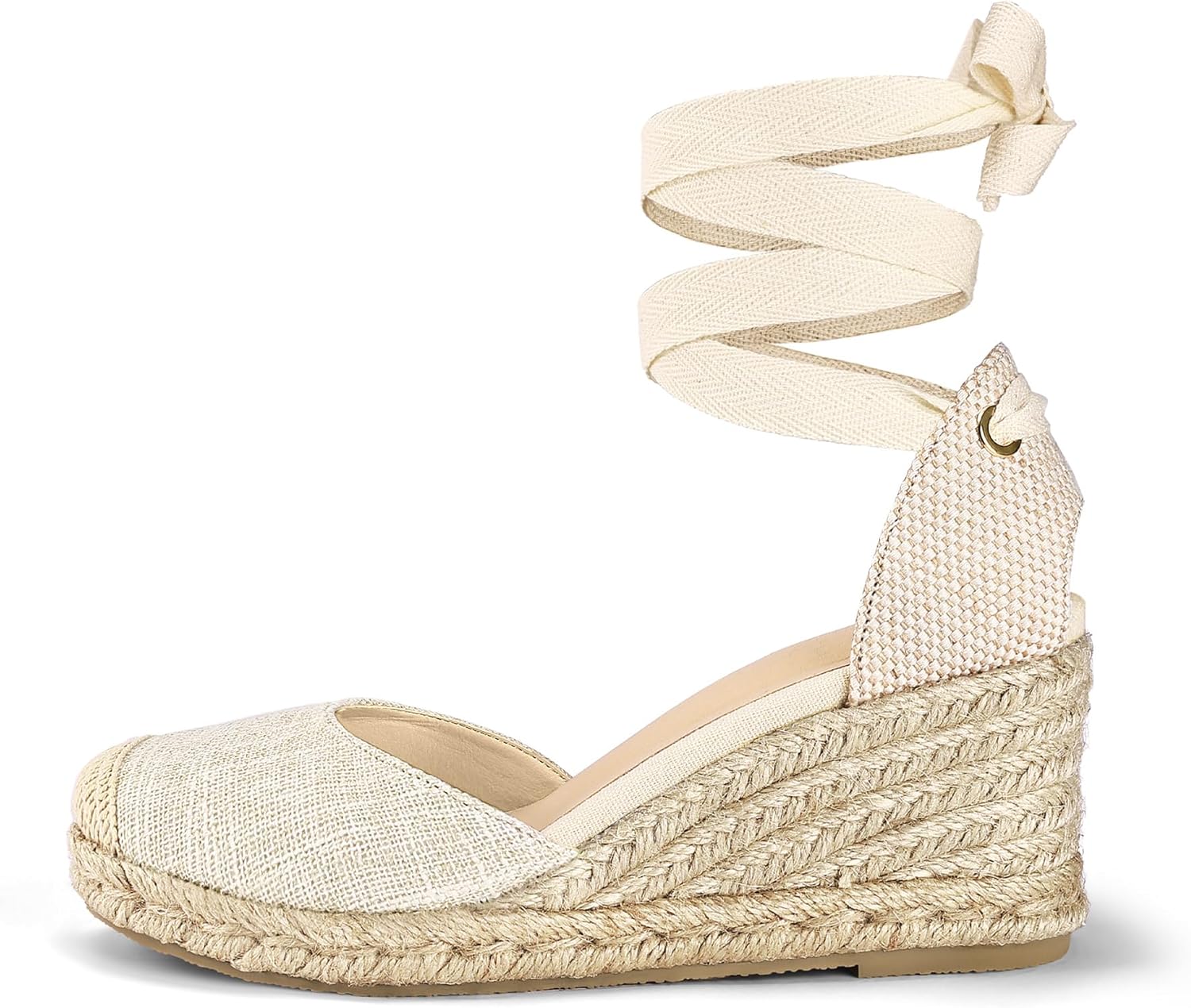 mysoft Women's Espadrille Platform Wedge Sandals Closed Toe Ankle Strap Lace up Summer Shoes - Image 3