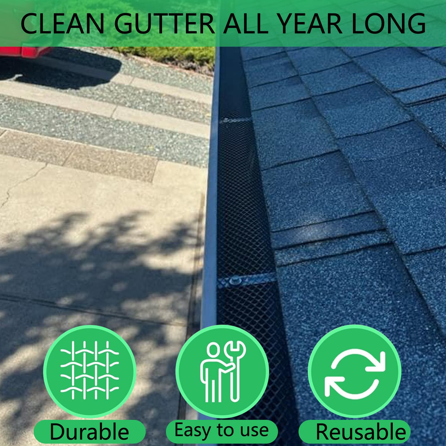 Gutter Guard 6 m x 15 cm Protección de Canalón 2pcs Protector para Canalones con Clips de Fijación Evita los Bloqueos de Canalones(2)