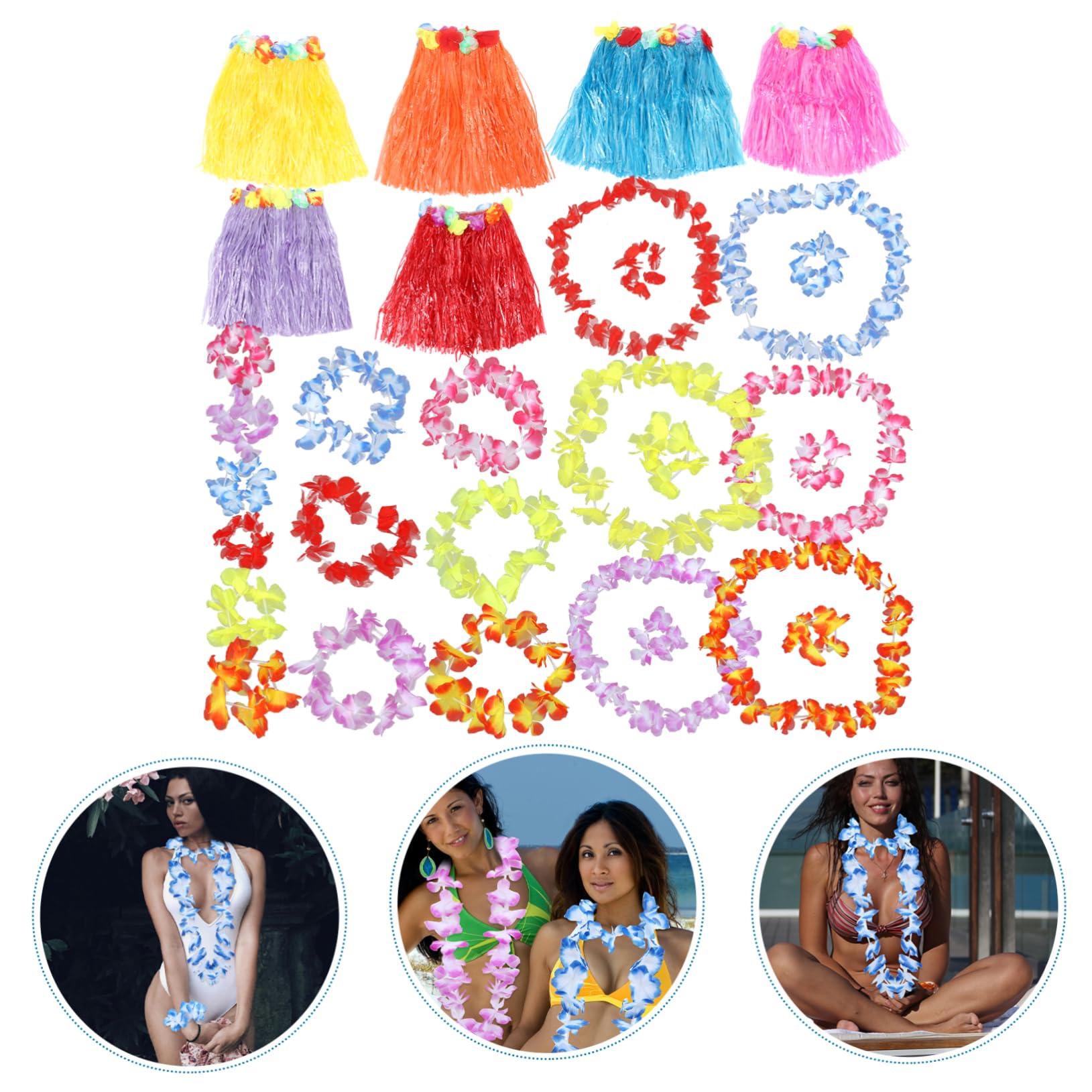 6 juegos Conjunto de Decoración Hawaiana Faldas de Césped y Guirnaldas de Flores para Fiestas Tropicales para Luau Bodas