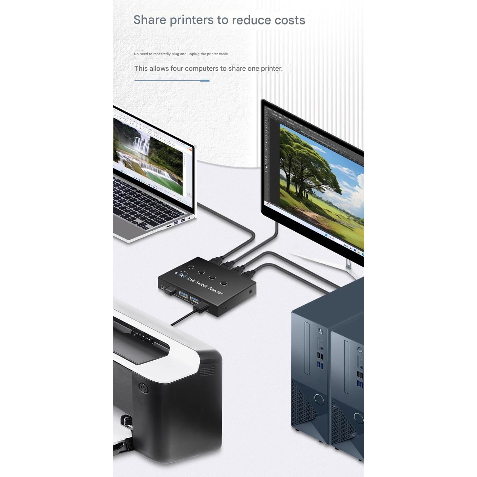 Conexión de conmutador de concentrador USB 3.0 de aleación, 4 computadoras a 4 dispositivos USB con velocidad de transferencia rápida de 5 Gbps, conmutador USB de aleación que permite que