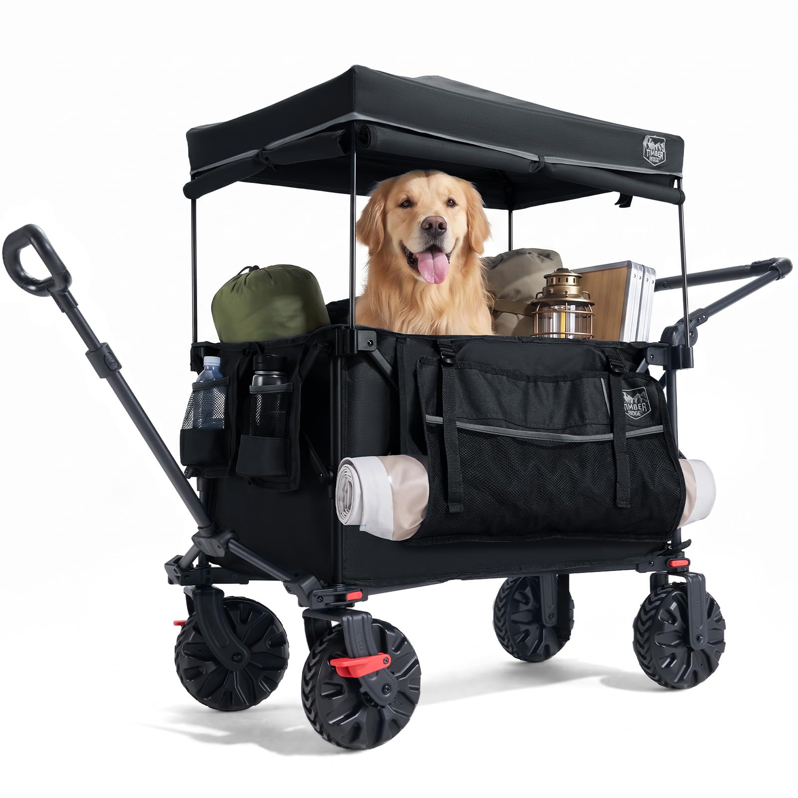 TIMBER RIDGE Festival Trolley 300L Folding Wagon with Canopy Push & Pull