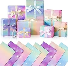 GAOHUI 8PCS Wrapping Paper, Rainbow Gradient Birthday Wrapping Paper for Women and Girls, Gift Wrap for Christmas, New Year, Mothers Day, Valentine Day, Easter