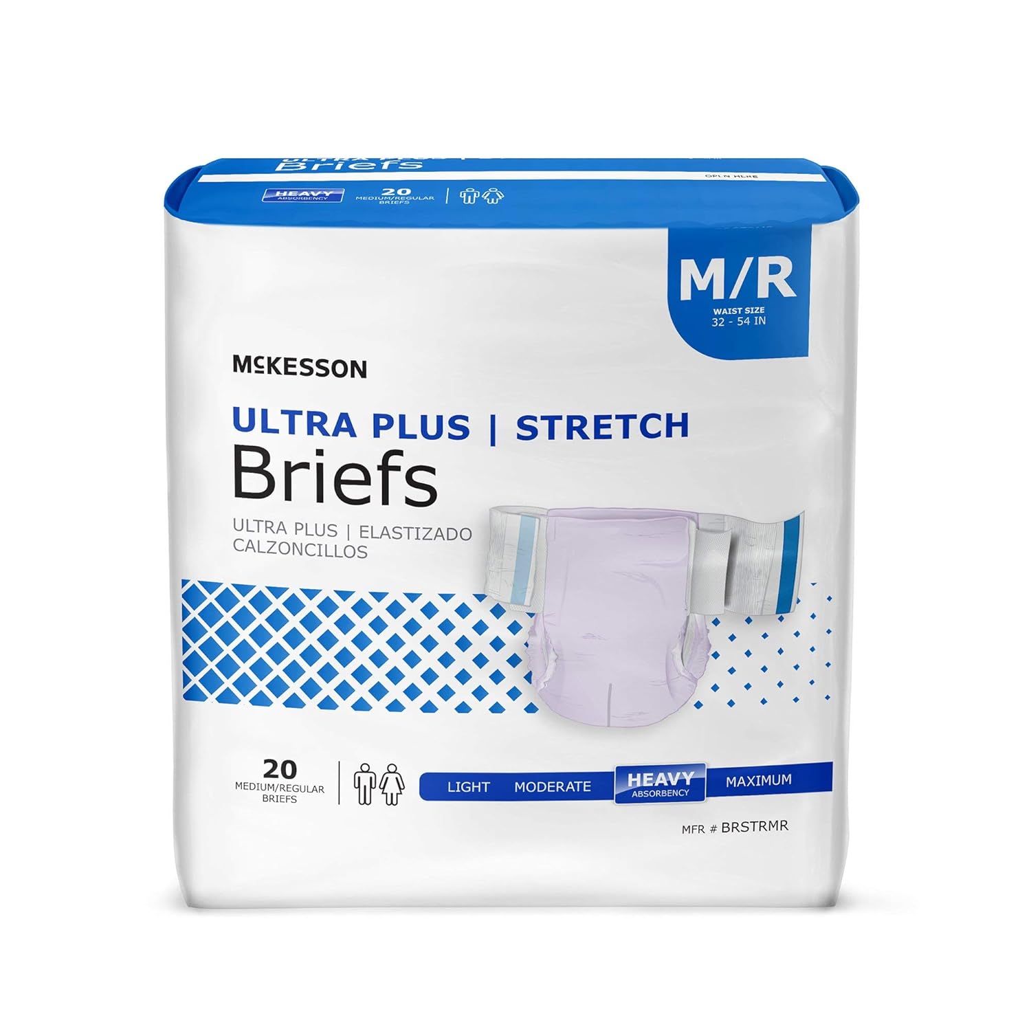 McKesson Ultra Plus Stretch Briefs, [80 Count], M/R, 32-54 in. Incontinence Adult Diapers, Heavy Absorbency, Unisex, Disposable, Elastic Leg Gathers and Contoured Fit for Men and Women