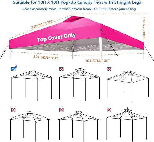 Miniatura 3 de Jorohiker - Toldo de reemplazo de 10x10, toldo de carpa desplegable con cuerdas de ventilación, tela Oxford recubierta de plata impermeable para sol