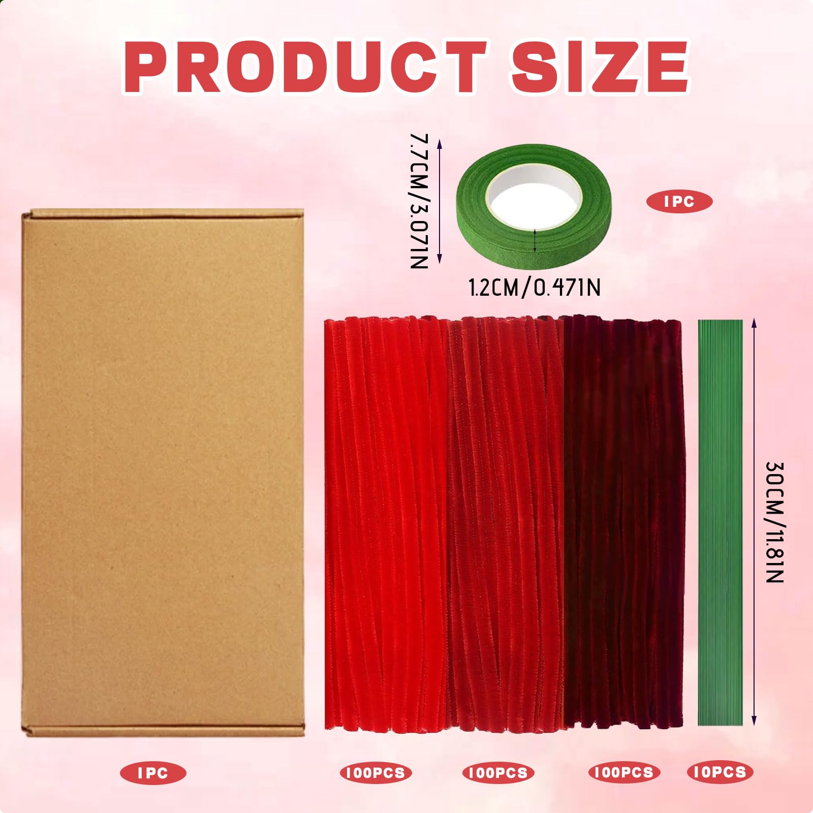 311 Pezzi Kit Fiori con Scovolini Rossi, Set Fai da Te con Accessori per Fiori DIY, Decorazioni Festive e Progetti di Classe
