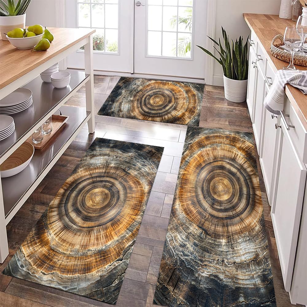 GUBIYU Brown Tree Ring Rugs Runner Farmhouse Wood Grain Kitchen Rugs with Runner Soft Kitchen Floor Mat Carpets Non Slip Washable Rug for Bathroom Entryway Front Door Laundry 23.6"x35.4"