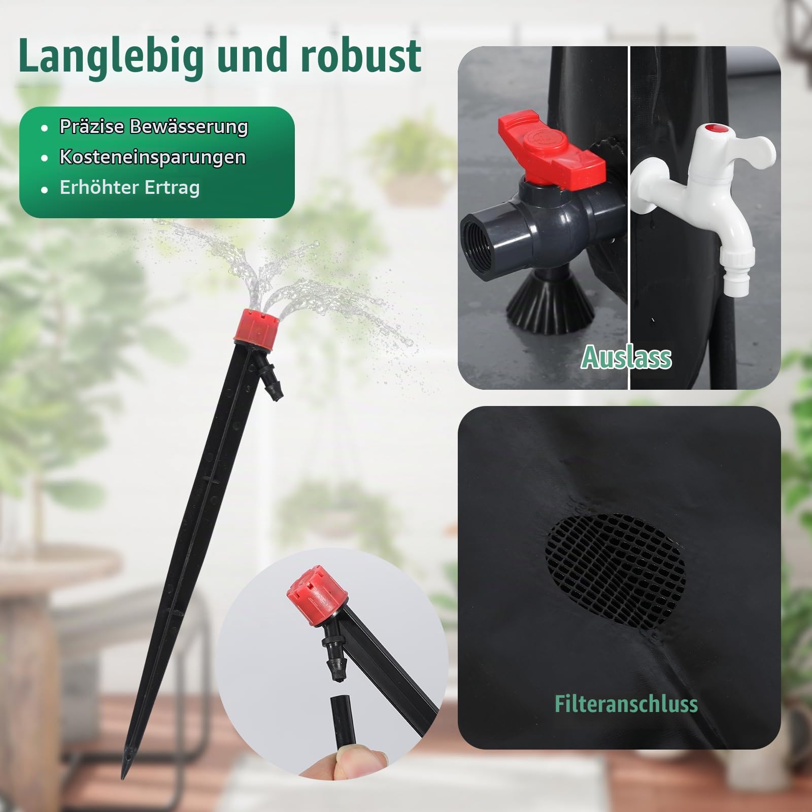 Automatische Bewässerungssystem, 50L Automatische Bewässerung 25W Wasserpumpe & Niedrigwassersensor und 8 Tropfdüsen, Bewässerungssystem Garten für Innenräume Rasen Gewächshaus Hof