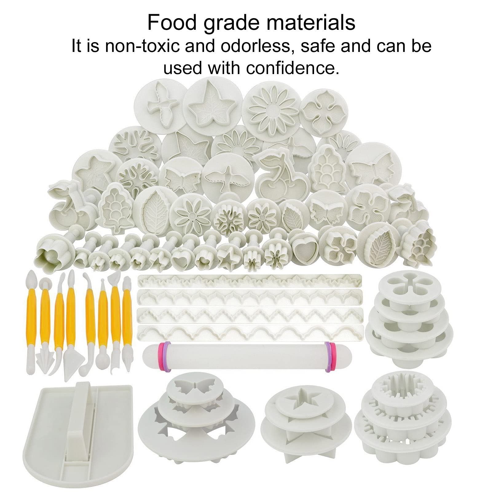 68 Moldes para Fondant,Moldes para Repujado,Juego de Herramientas para Tartas,Cortadores para Hornear de Primavera,F¨¢ciles de Limpiar,Moldes Postre Chocolate Pl¨¢stico Grado Alimentici