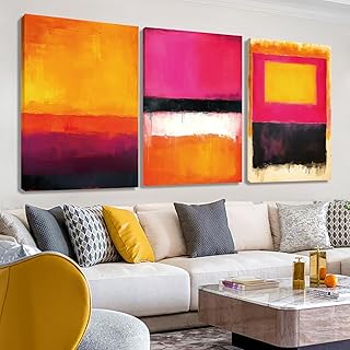 WithHope Abstract Geometric Color Block Canvas Wall Art – Modern 3 Panel...