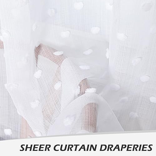 Miniatura 5 de MYSKY HOME Cortinas de cocina de 54 pulgadas de largo, cortinas de ventana pequeña para baño, cafetería, dormitorio, cortinas blancas con pompones