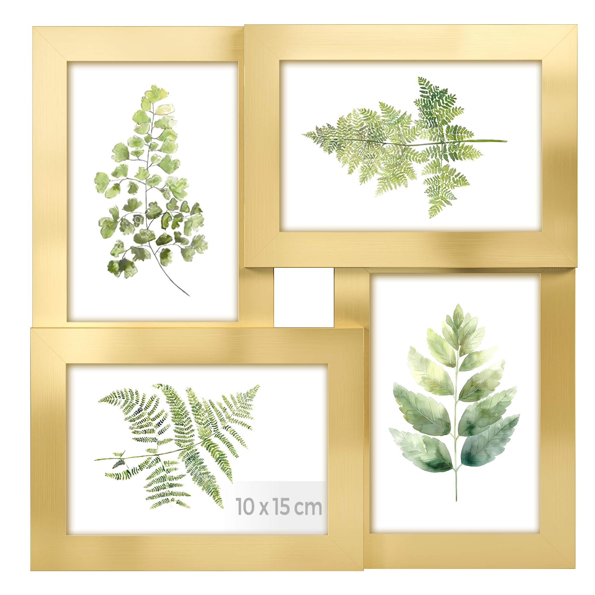 SONGMICS Bilderrahmen-Collage, 4 Fotorahmen für 10 x 15 cm Bilder, Fotocollage, Wandcollage, Multi-Rahmen, Wanddeko, helles Gold RPF025A01