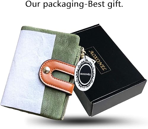 Miniatura 7 de AOXONEL Rfid - Cartera pequeña de cuero plegable para mujer mini monedero con cremallera bolsillo para tarjeta de identificación delgado y compacto