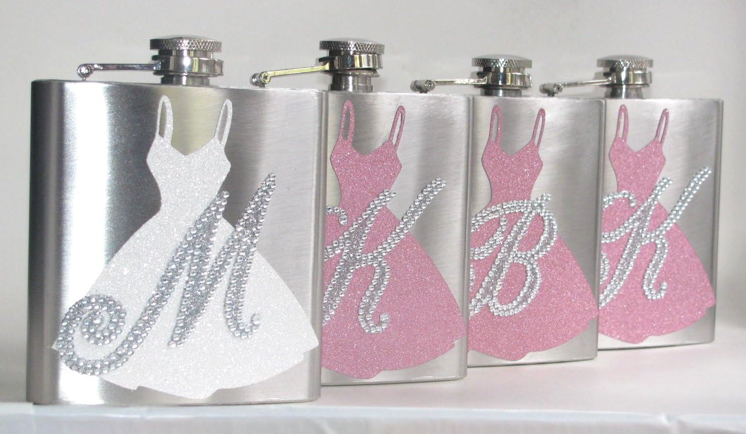 3 Flasks You Pick The Colors Personalized Wedding Dress Bride Bridesmaids Glitter Sparkly Bling 6 oz Stainless Steel Liquor Hip Flask Gift