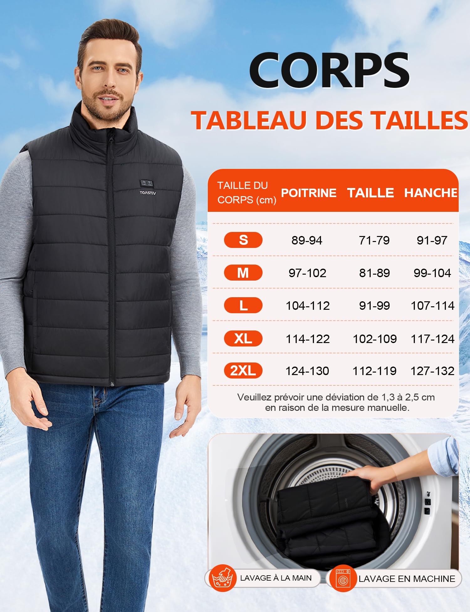 Gilet Chauffant Homme avec Batterie Externe 18400mAh 7.4V, Gilet Chauffant Lavable, Veste Chauffante pour Hiver，Jusqu’à 11h de Chaleur