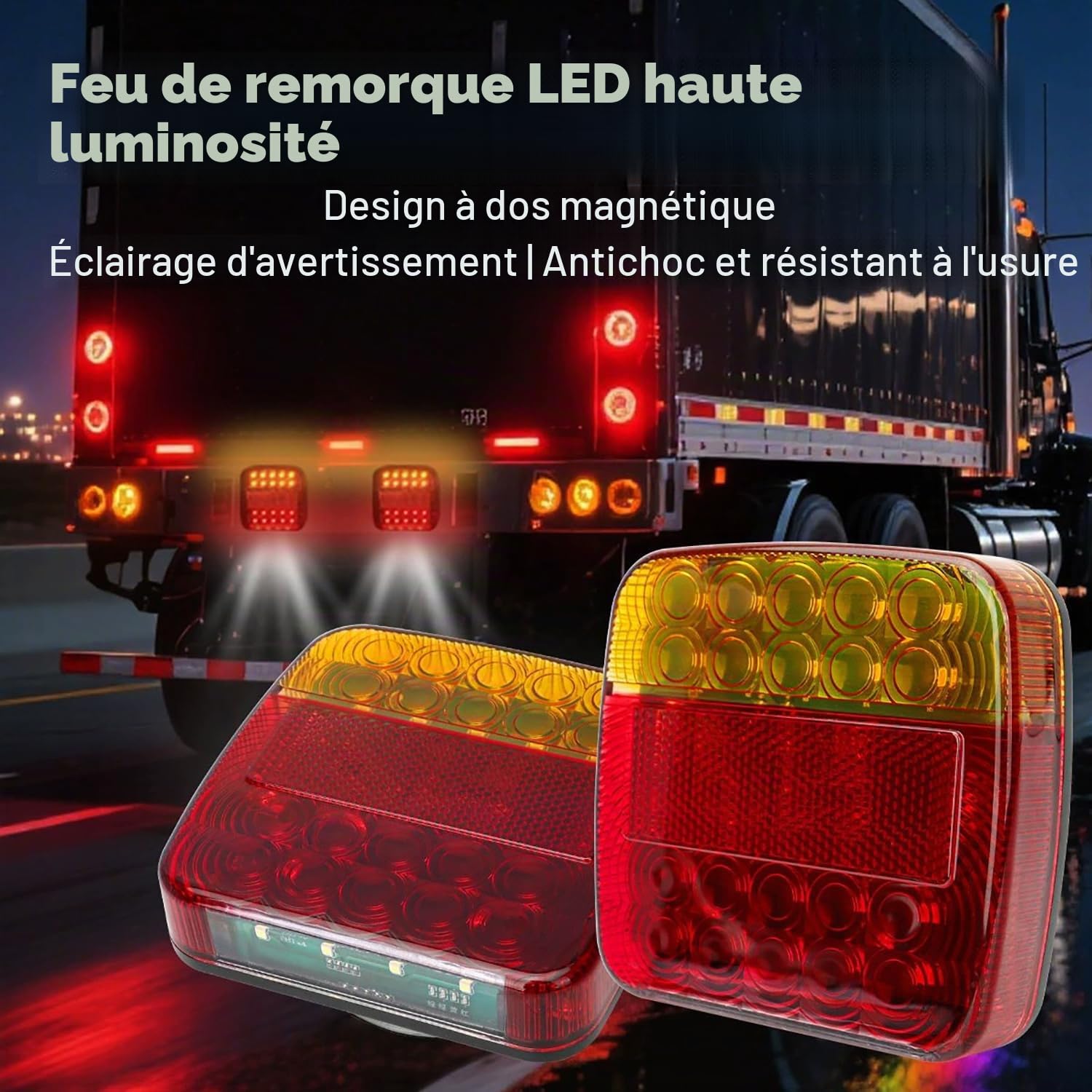 Feux Remorque Sans Fil,Feux de Remorque LED,12V/24V Approuvé ECE EMC 5 Fonctions Fixation Magnétique Wireless Pour Auto Camion Tracteur Remorque Caravane,Étanche IP65