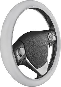 BDK Ultra Soft Gray Steering Wheel Cover, Unisex Car Accessories Non-Slip Comfy Soft Grip Faux Leather Auto Steering Wheel Cover for Cars Trucks Vans SUVs - Fits Standard 15" Inch Steering Wheels