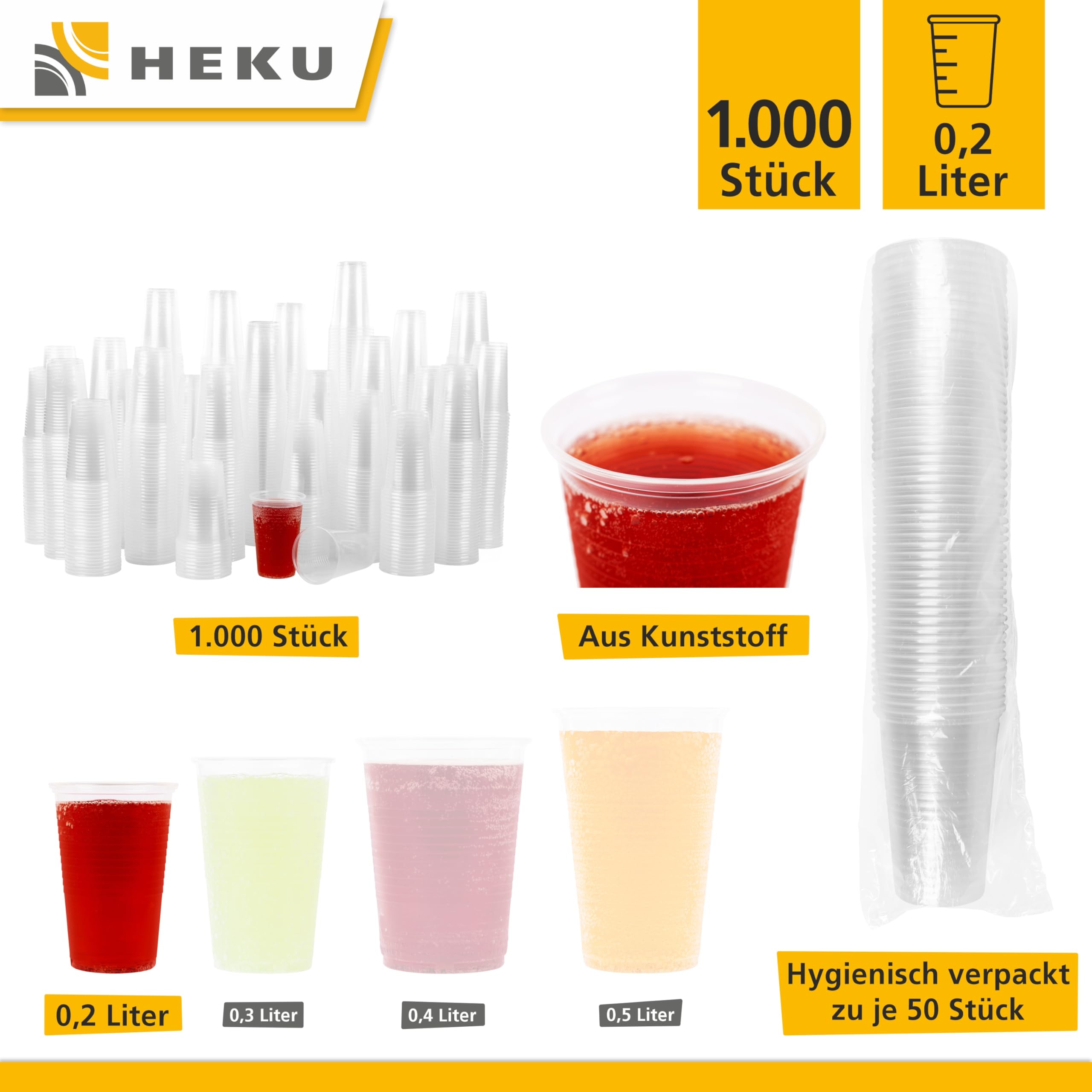 Heku Bicchiere 30473 1000, PP, 0,2 L, Trasparente
