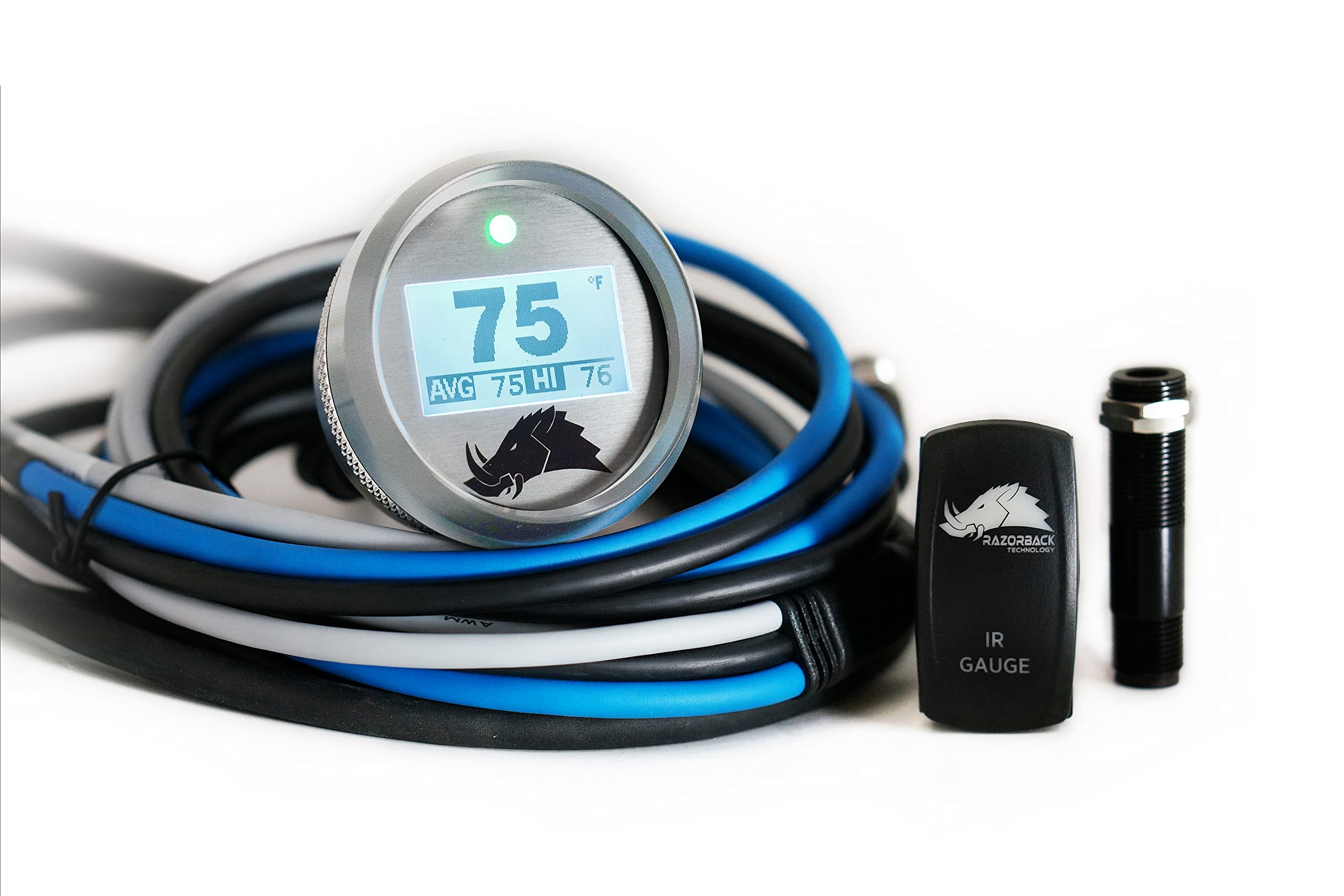 Belt Temperature Gauge w/Infrared Sensor (for UTVs and Snowmobiles) - 3.1 Dimmable Edition (Generic 15 Ft, Sand Blasted Aluminum)