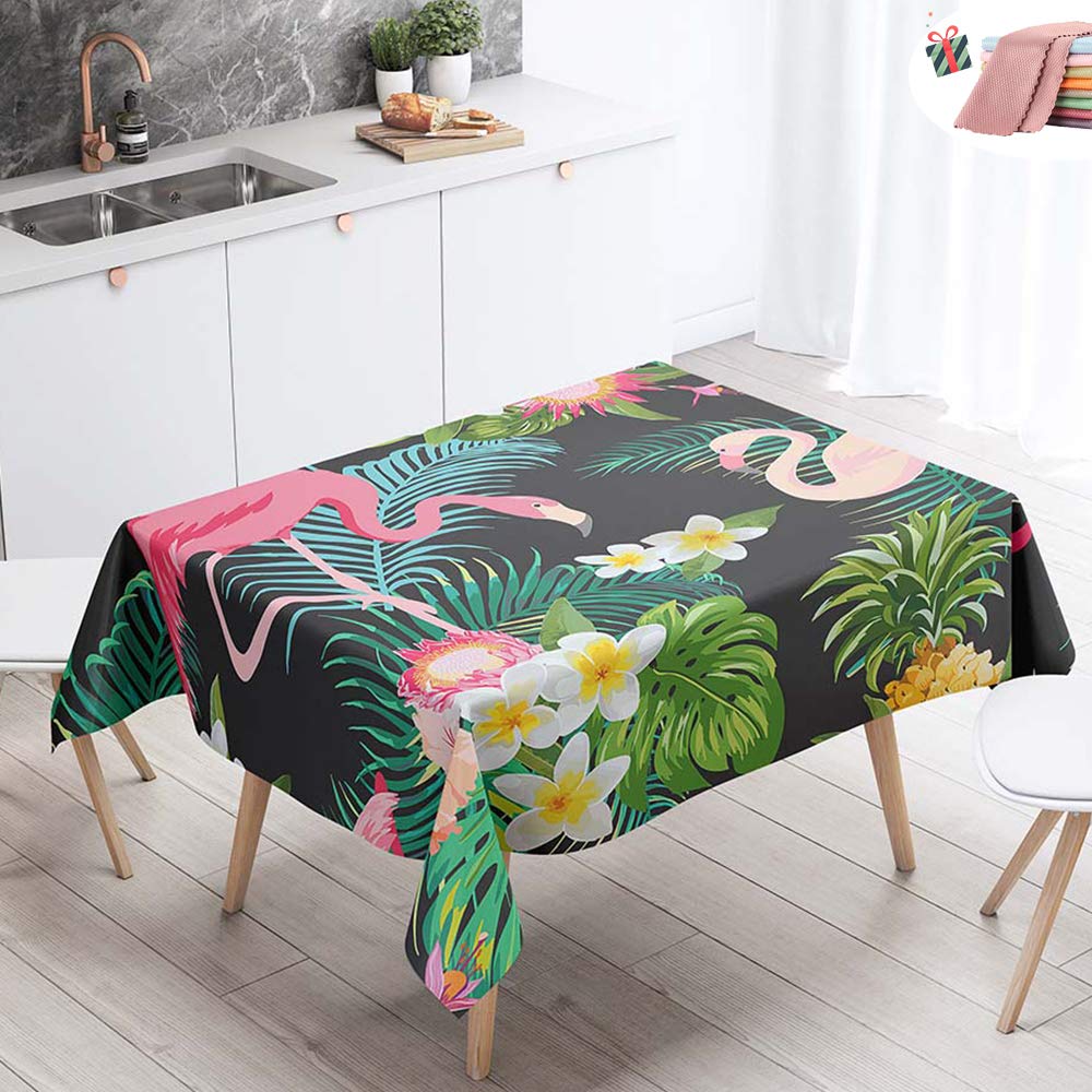 Morbuy Yellow Pineapple Waterproof Table Cloths Rectangle, Stain-Resistant Tablecloth Easy Wipe Square Tropical Flamingo Leaf Print Oil-Proof Table Cover For Home Kitchen Dining Party (,140X180cm)