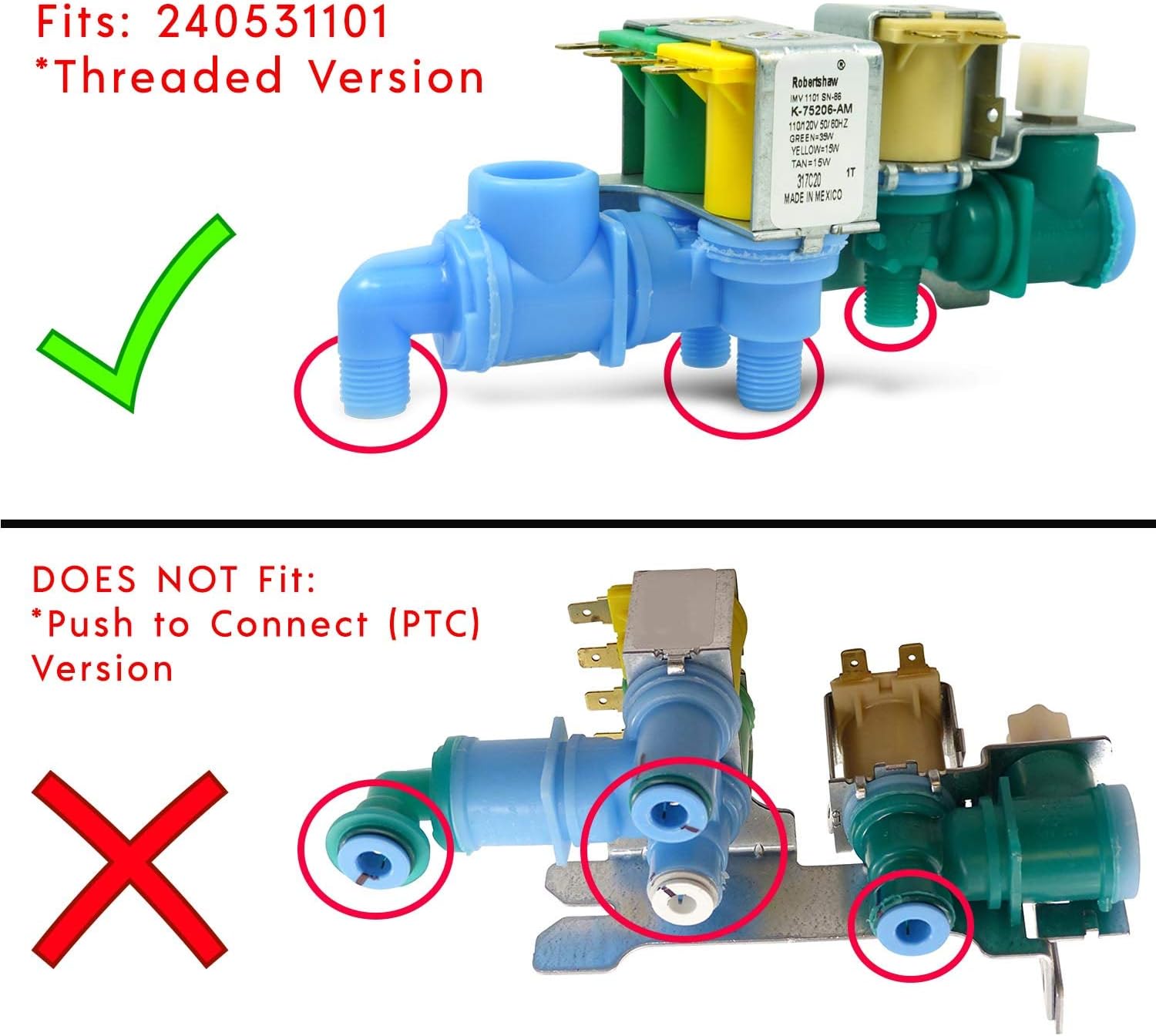 Direct Replacement for Frigidaire 242252702 Refrigerator Water Valve 241734301 241734302 240531101 240321801