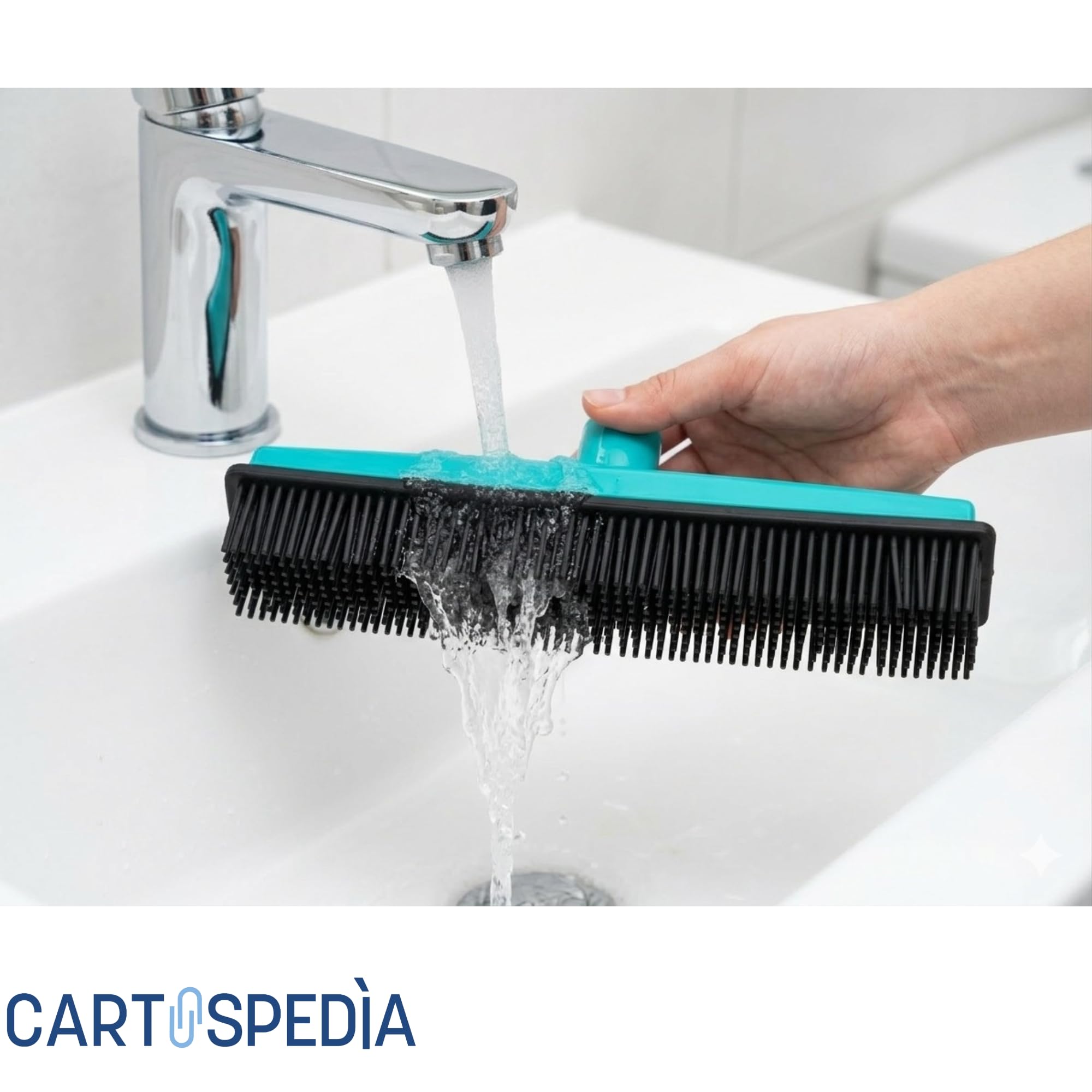 Scopa in Silicone Elettrostatica con Manico - Cattura Polvere e Peli Animali - Setole Flessibili per Tappeti, Divani e Pavimenti - Lavabile e Igienica