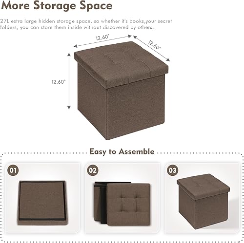 Miniatura 22 de B FSOBEIIALEO Cubo otomano de almacenamiento, baúl de almacenamiento, reposapiés plegable para sala de estar, 12.6 x 12.6 x 12.6 pulgadas (negro