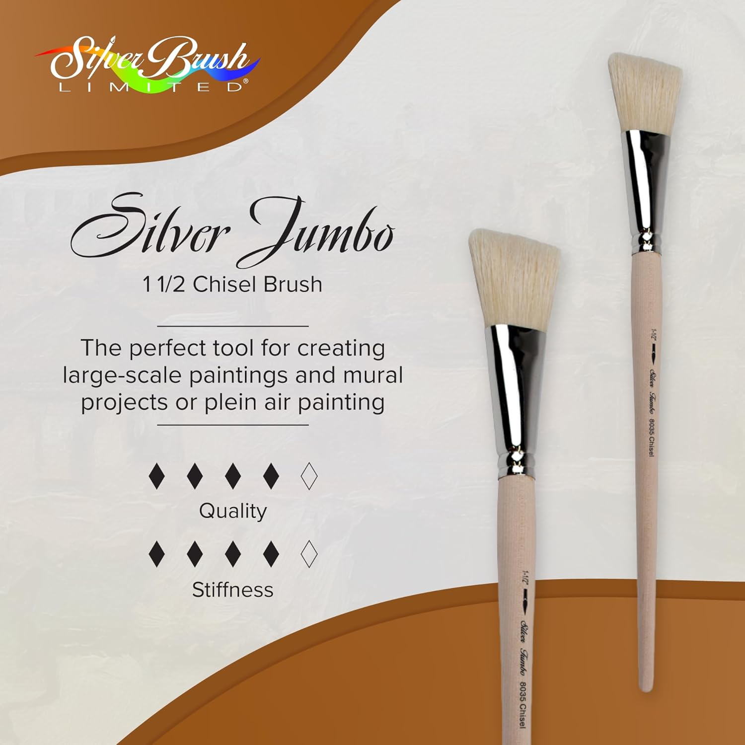Silver Brush Silver Jumbo White Bristle Brush Chisel Series 8035 Size 1-1/2