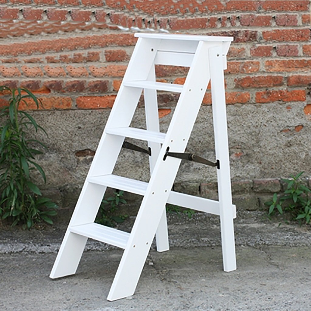 Chaise pliante escalier bois massif double usage blanc 5 marches LUNEZY