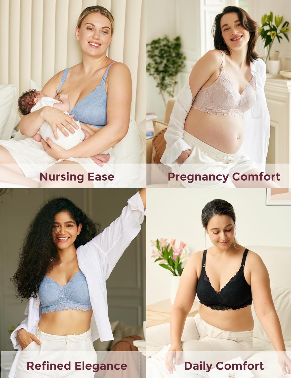 Momcozy Lace Nursing Bra, Wirefree Padded Nursing Bras for Breastfeeding, V Neck Maternity Bra for Pregnancy, Soft Lace - Image 6