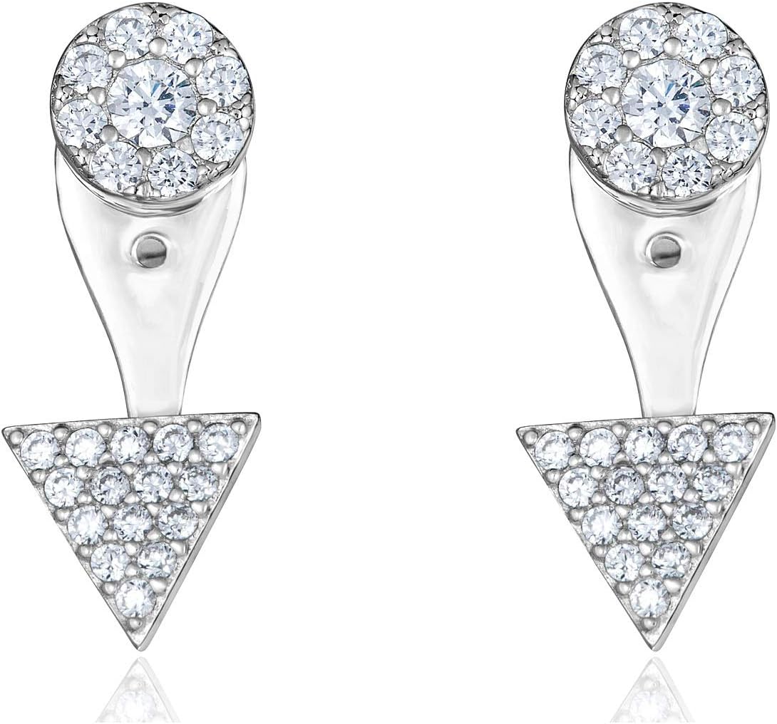 AVORA 925 Sterling Silver Simulated Diamond CZ Triangle Stud Earrings with Drop Jackets