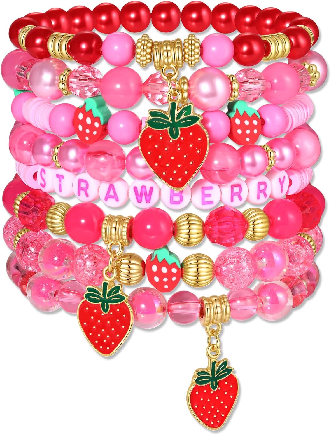 Strawberry Bracelet for Women Crystal Heishi Beaded Stretchy Bracelet Stackable Strawberry Cake Friendship Bracelets Party Favors Accessories