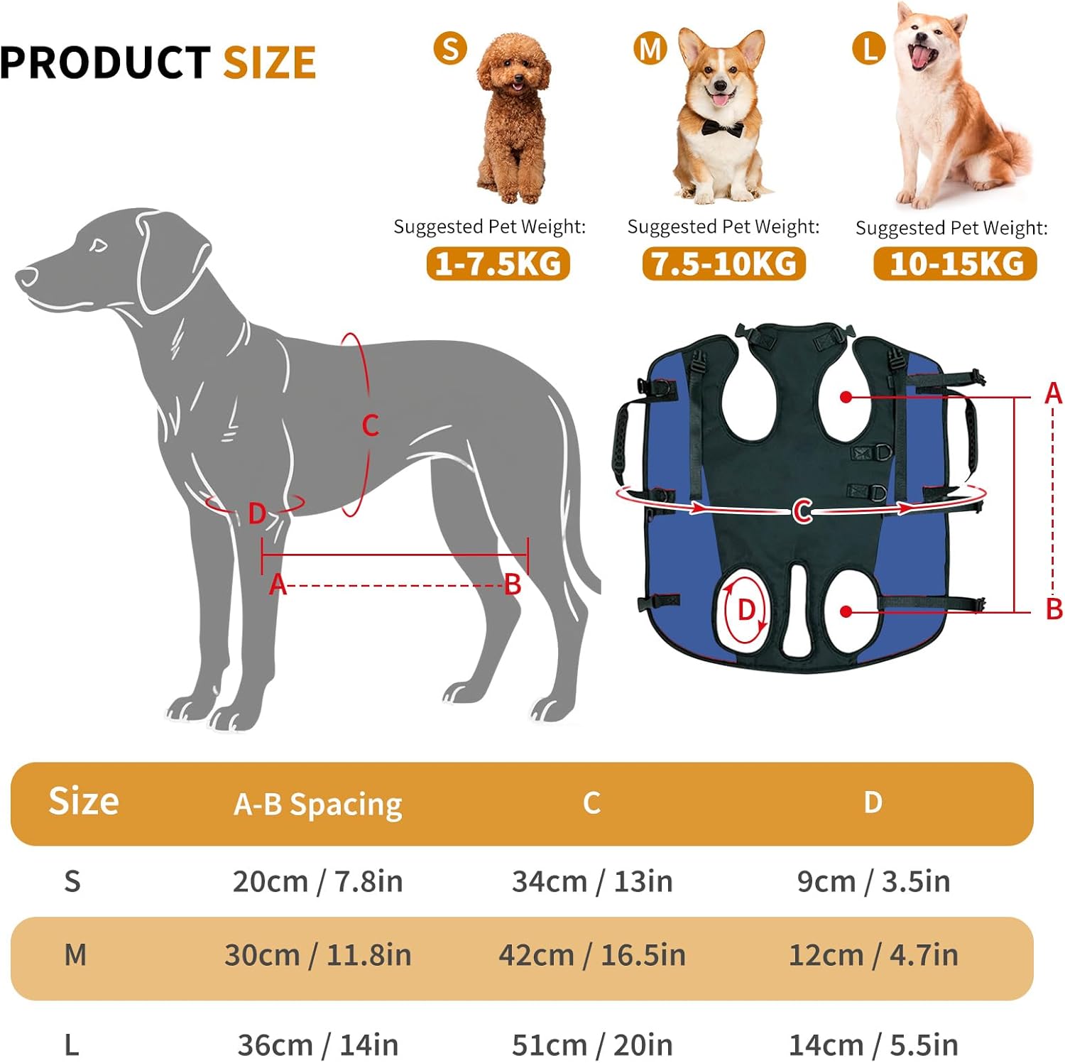 PETCUTE Dog Lift Harness,Adjustable Dog Backpack Carrier for Medium Large Dogs,Full Body Pet Lift Harness,Emergency Pet Backpack for Disabled, Old, Joint Injuries, Loss of Stability Dogs,S