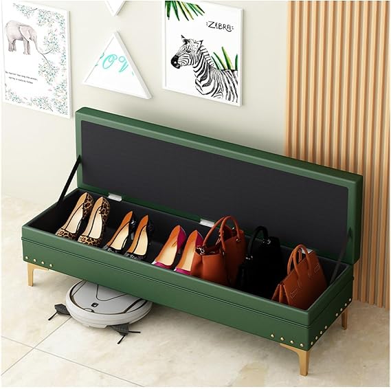 Upholstered Storage Bench with Nailhead Trim Bedroom Ottoman with Storage Decorative Home Furniture Ottoman for Living Room End of Bed Bench and Foot Rest Couch (Orange 80)