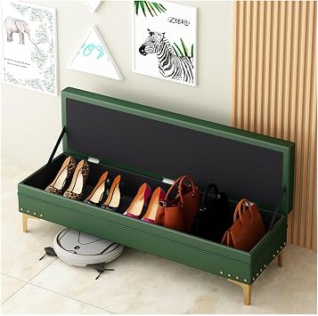 Upholstered Storage Bench with Nailhead Trim Bedroom Ottoman with Storage Decorative Home Furniture Ottoman for Living Room End of Bed Bench and Foot Rest Couch (Orange 80)