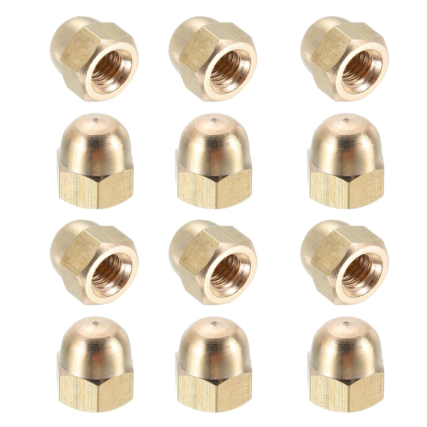 Acorn Hex Nuts M6 x 1 mm Brass Dome Head Hexagonal Decorative Caps for Screws Bolts Industrial Mechanical Electrical Appliances Repair Hardware (Gold Tone 12 Pieces)
