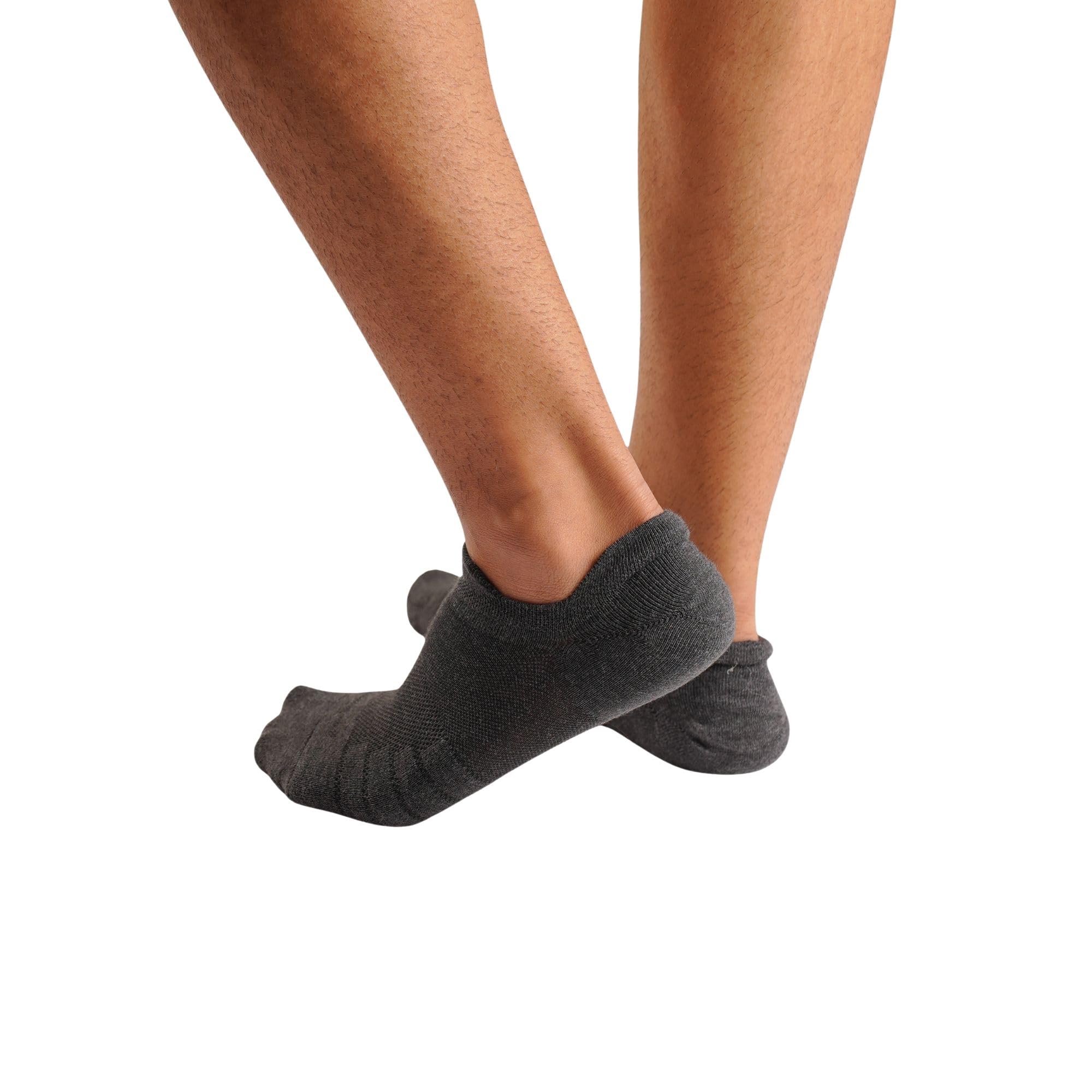 BALENZIA Calcetines de algodón y elastano para hombre, para gimnasio, deportes, correr, con tecnología Coolmax, tejido de malla y silicona antideslizante, paquete de 3 (L, gris, gris, azul marino),