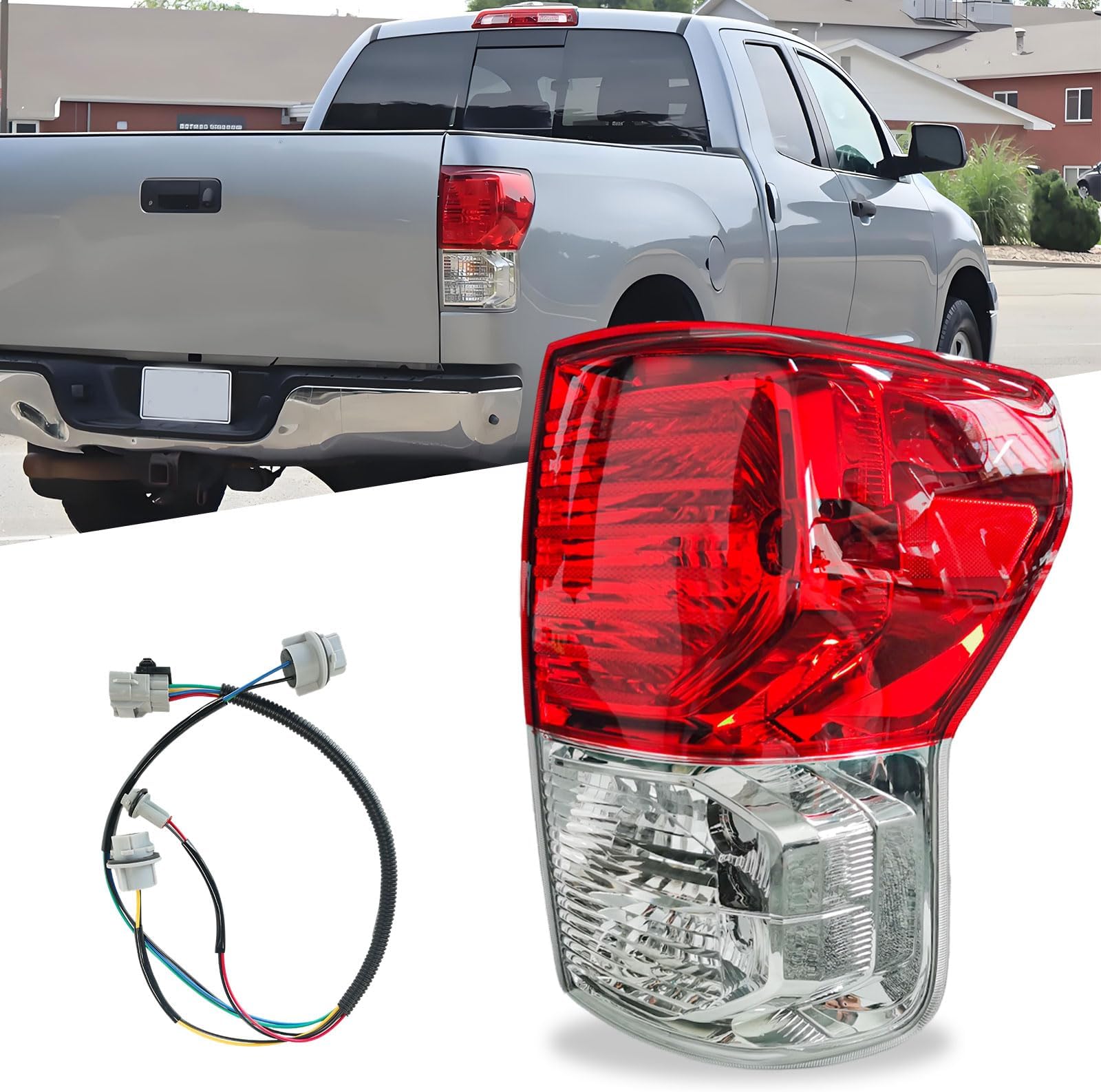 Taillight Assembly for 2007 2008 2009 2010 2011 2012 2013 Toyota Tundra OE Style Passenger Side Halogen Rear Brake Tail Light Lamp w/Wiring Harness Replacement for TO2800165 TO2801183