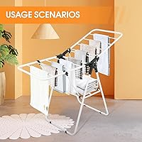 Vista 7 de Estante de secado de ropa, estante de secado de ropa plegable de metal, con alas de niveles de altura ajustables, ahorro de espacio, uso