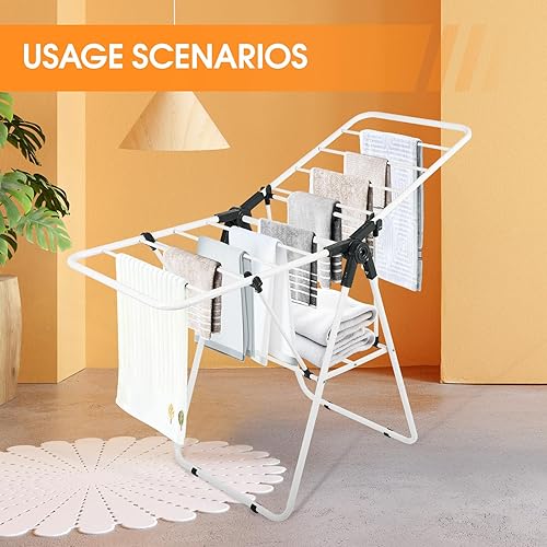 Miniatura 7 de Estante de secado de ropa, estante de secado de ropa plegable de metal, con alas de niveles de altura ajustables, ahorro de espacio, uso