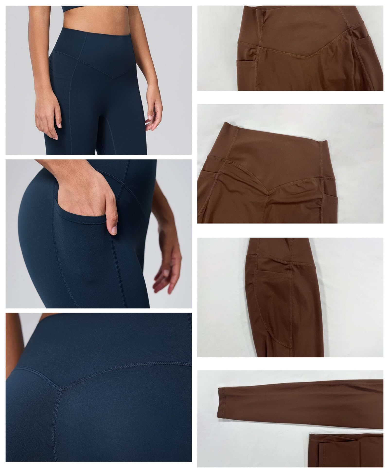 Legging pour femme avec poches - Contrôle du ventre - Noir - Taille haute - Pour entraînement, gym, yoga - Beurre