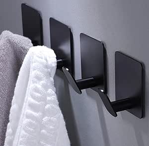 LUTFI Crochets Autocollants Rotatifs à 360°, 4 PCS Crochet Adhésif Plafond, Crochet Plafond Sans Percer, Crochets Muraux Adhésif Salle De Bain