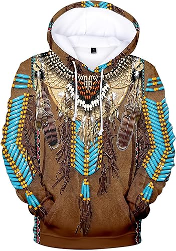 Vista 2 de WENKOMG1 Sudadera con capucha con estampado étnico para hombre, manga larga, para invierno, otoño, estilo indio americano, estilo nativo