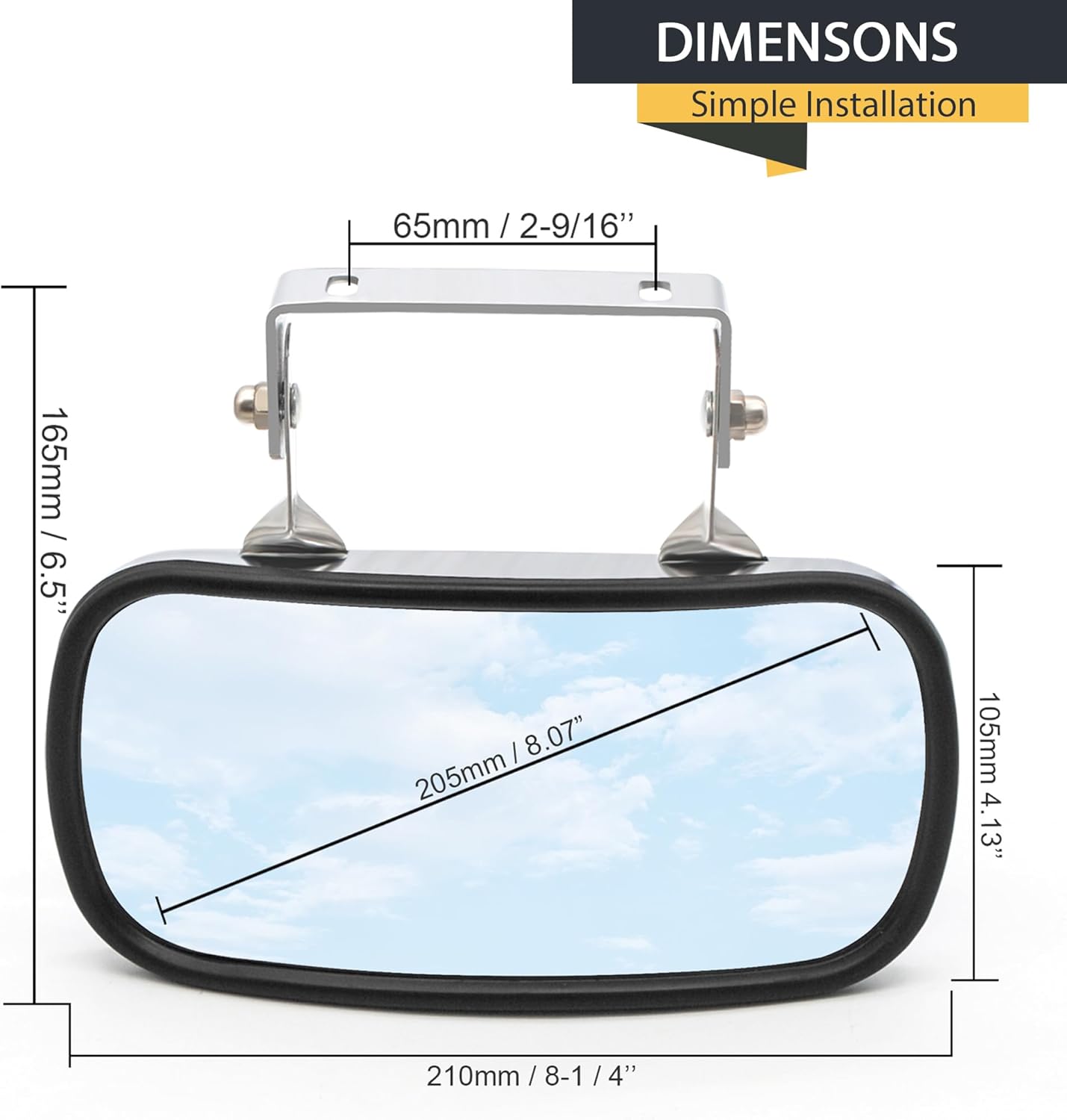 TOEMIRR Pair of Convex Mirror Stainless Steel Rectangular fit for Multiple Scenarios, Tractors Forklifts Trucks Boats Cars Improve Visibility Universal U-Bracket