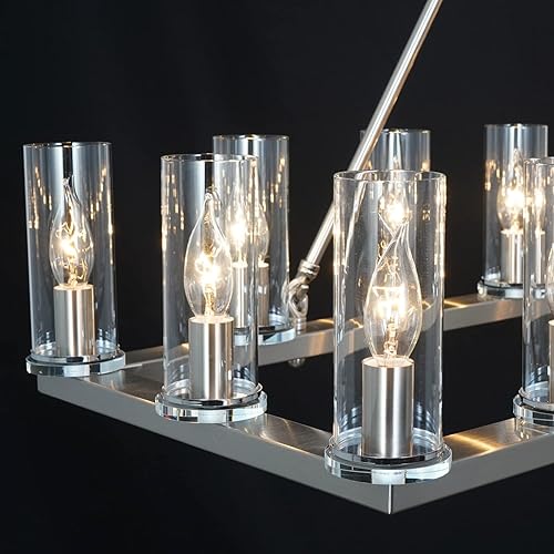 Miniatura 6 de L39.4 - Lámpara rectangular moderna de granja para comedor, níquel cepillado, lámpara colgante lineal para isla de cocina, lámparas rectangulares