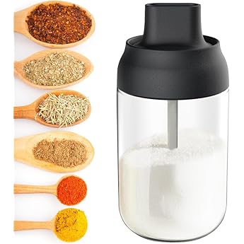 Spice Jar with Spoon Seal Sugar Shaker Salt Shaker Large House Spice Jar 250 ml Black Spice Jar Suitable for Home Camping Kitchen Barbecue