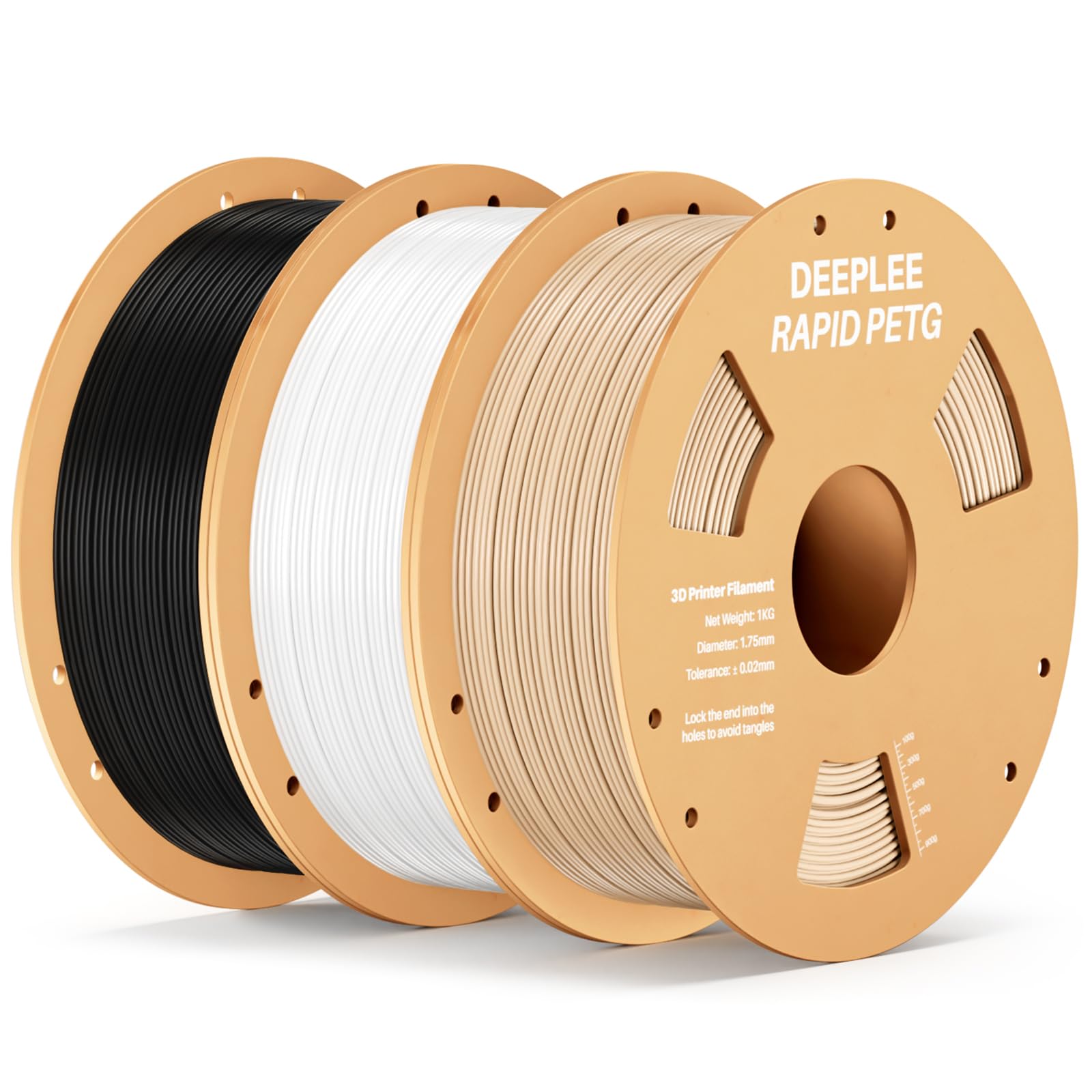 Filamento PETG Rapido DEEPLEE 1.75mm Nero/Bianco/Beige 3KG, Alta Resistenza agli Urti, Stampa Fino a 628 mm/s, Compatibile con la Maggior parte delle Stampanti FDM
