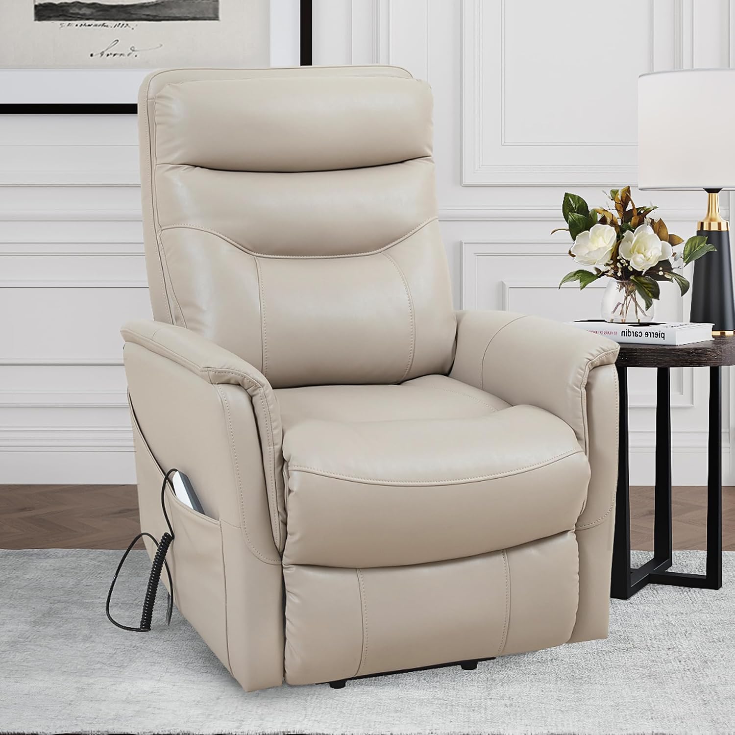 Parker Living Gemini - Softy Ivory Power Lift Recliner Two Pack Comfortable Electric Reclining Chairs with Articulating Headrest and Durable