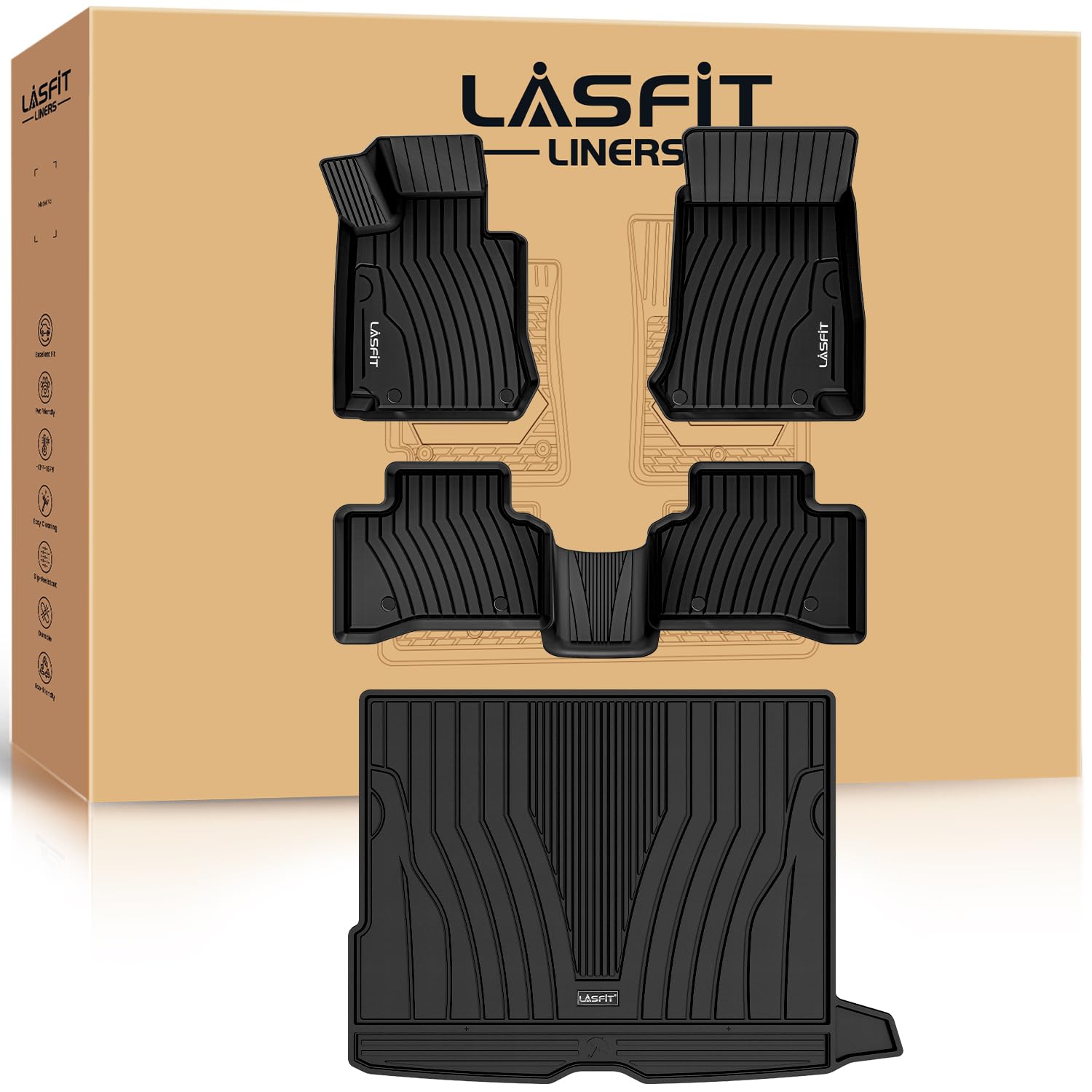 LASFIT Floor Mats &amp; Cargo Mat for Mercedes Benz GLC SUV 2016-2022